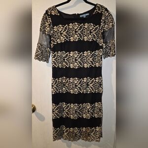 ANTONIO MELANI Black and Cream Lace Midi Dress Size 8